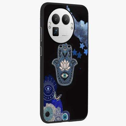 Mystic Hand Aura Glass Case upright view showcasing symbolic hand artwork with mystical energy theme.