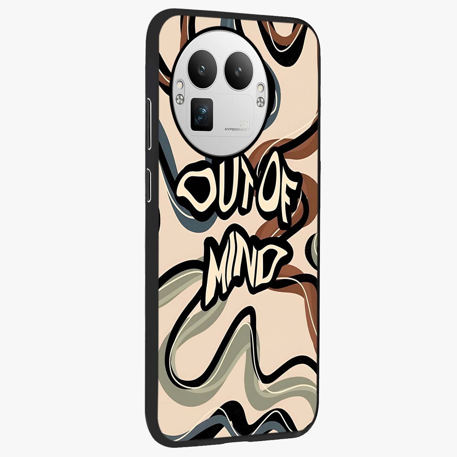 Out Of Mind Glass Case upright view showcasing striking typography artwork with edgy conceptual theme.