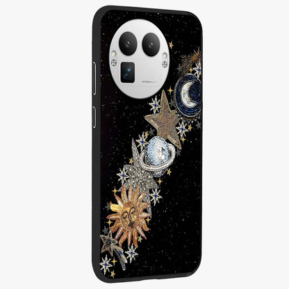 Pearls Universe Object Glass Case upright view showcasing decorative pearl themed artwork with cosmic elegance.