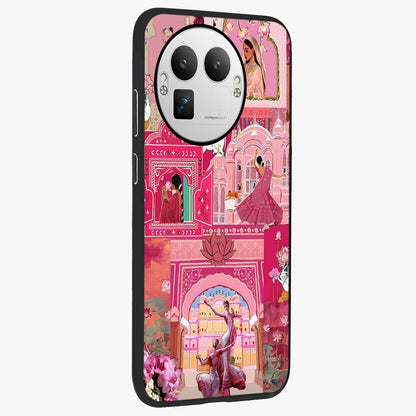 Pink Palace Muse Glass Case upright view showcasing artistic palace artwork with graceful royal theme.