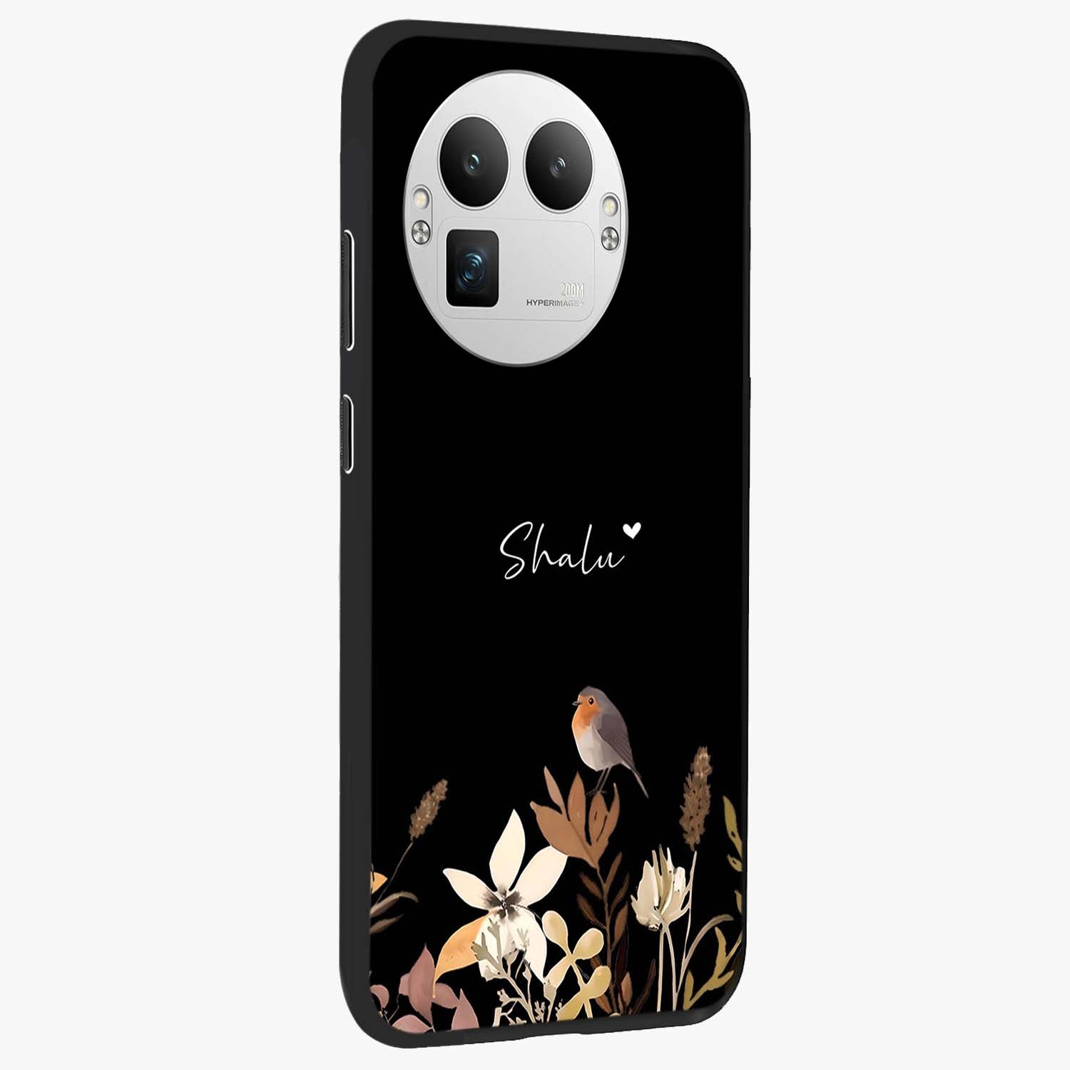 Quiet Garden Tune Custom Name Glass Case upright view showcasing serene botanical artwork with personalized aesthetic.