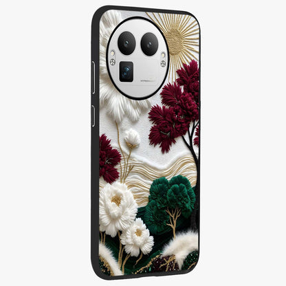 Radiant Bloom Elegance Glass Case upright view showcasing decorative flower artwork with refined botanical theme.