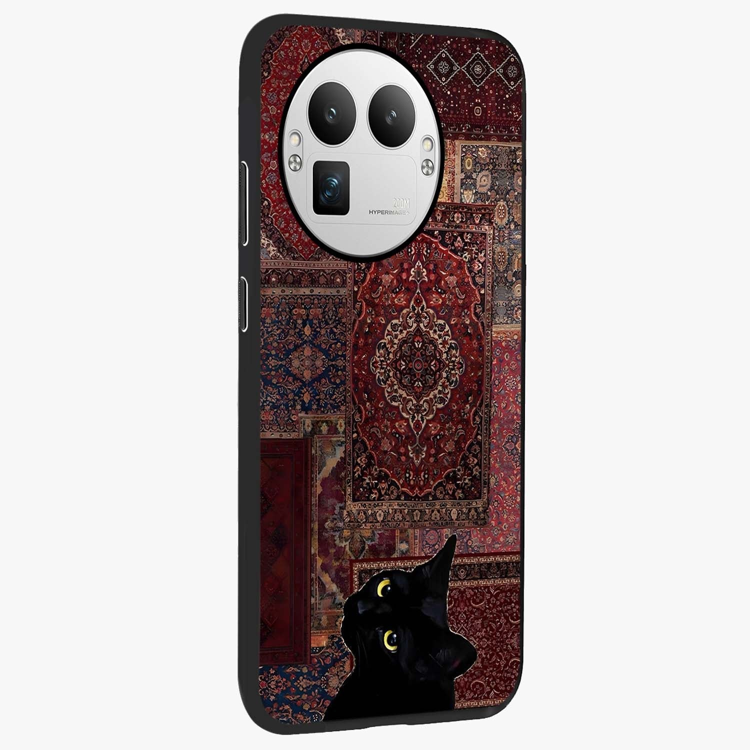 Regal Magic Cat Apple Glass Case upright view showcasing charming cat artwork with playful magical theme.
