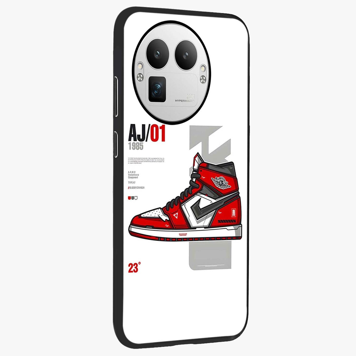 Retro Sneaker Blueprint Glass Case upright view showcasing stylish sneaker illustration with vintage streetwear theme.