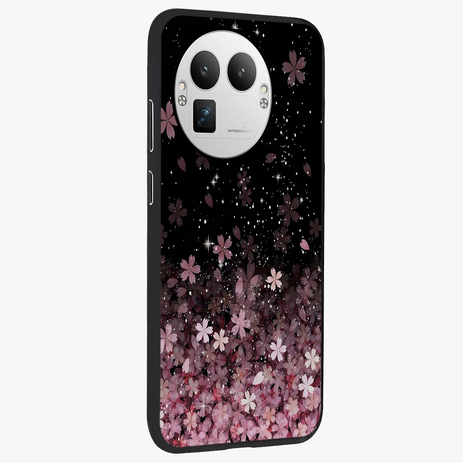 Small Starry Flowers Glass Case upright view showcasing charming floral artwork with dreamy starry theme.