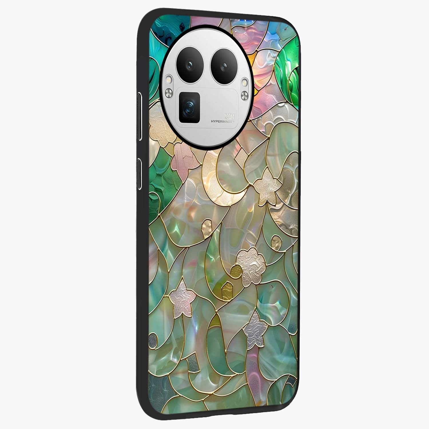 Stained Sunrise Glow Glass Case upright view showcasing colorful sunrise artwork with warm morning theme.
