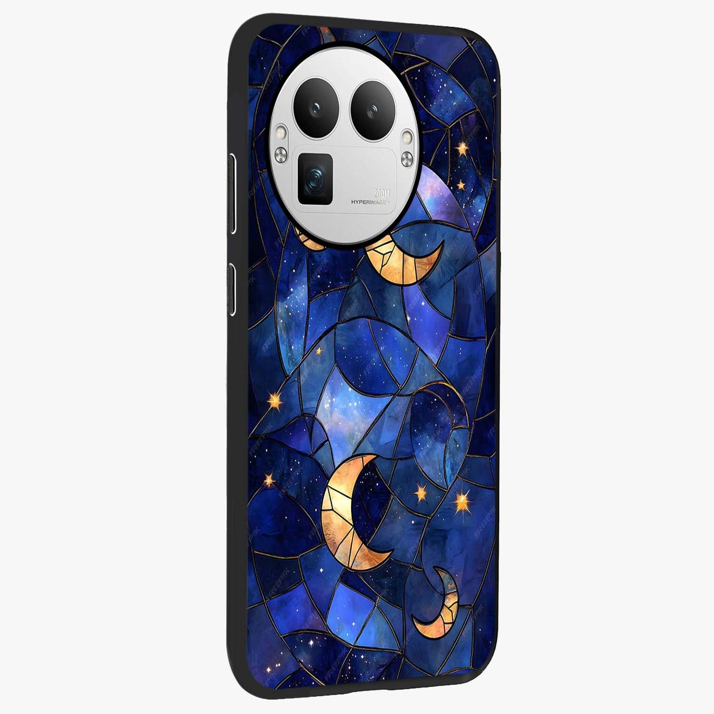 Starlit Sky Tapestry Glass Case upright view showcasing elegant starry sky artwork with cosmic decorative theme.