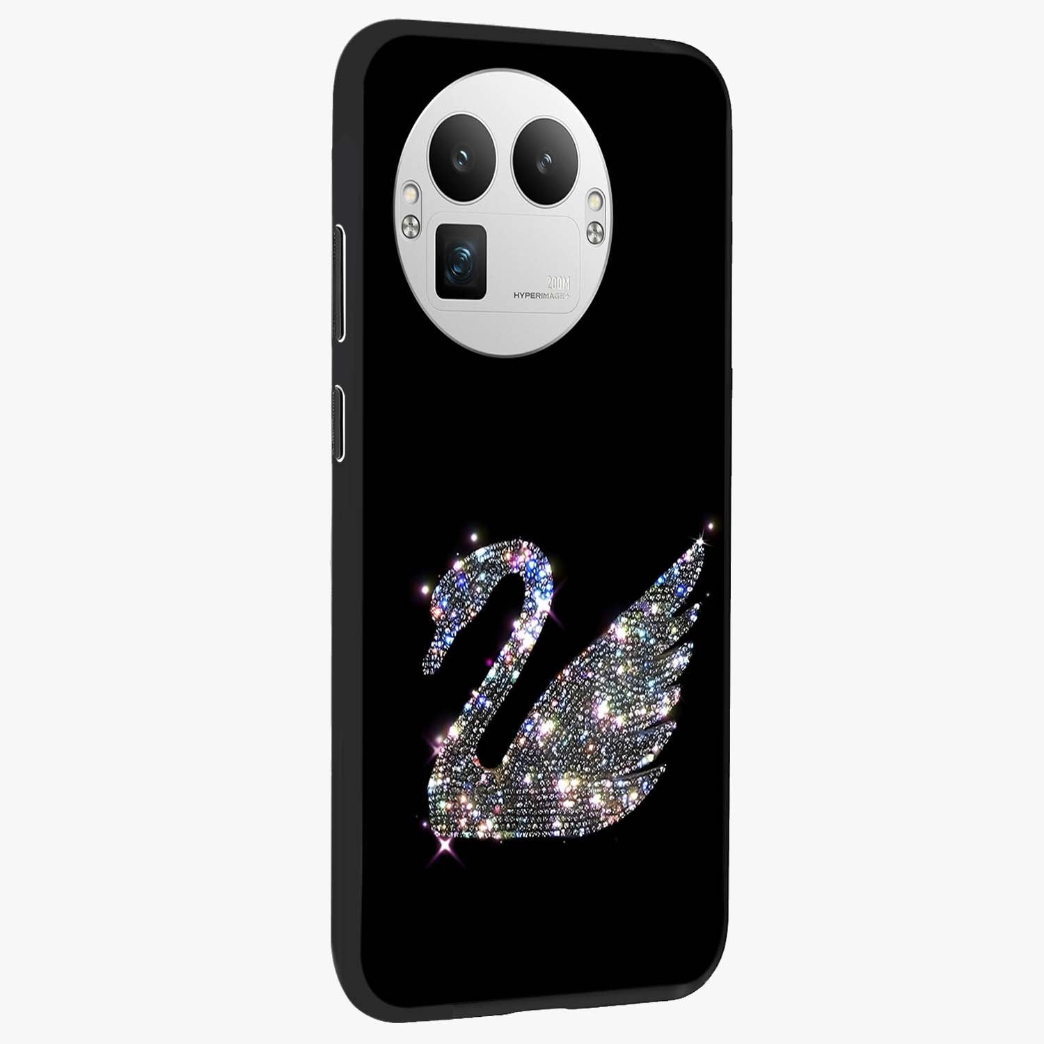 Starlit Swan Grace Glass Case upright view showcasing beautiful swan artwork with peaceful night themed design.