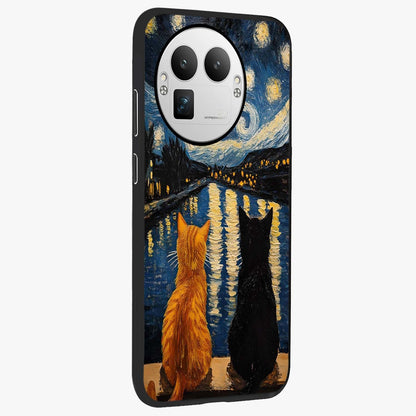 Starry River Cats Glass Case upright view showcasing adorable cat artwork with magical river and stars theme.
