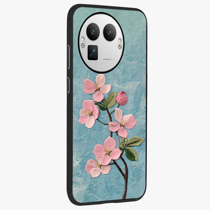 Threaded Blossom Breeze Glass Case upright view showcasing graceful flower artwork with calm botanical theme.