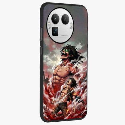 Titan Awakening Fury Glass Case upright view showcasing intense titan artwork with epic fantasy theme.