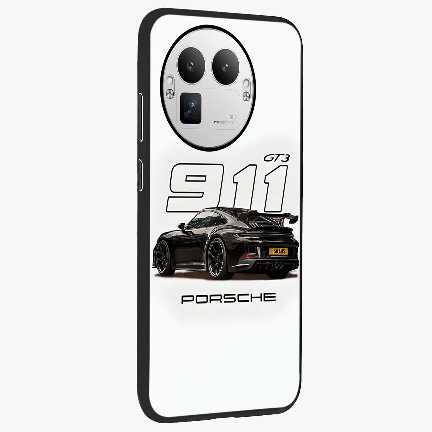 Turbo Legacy Icon Glass Case upright view showcasing bold racing inspired artwork with classic car theme.