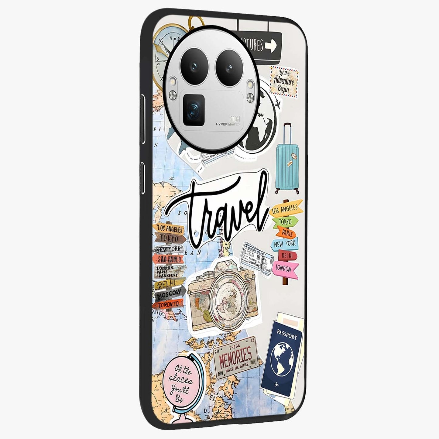 Wanderlust Journal Glass Case upright view showcasing wanderlust inspired artwork with creative exploration theme.