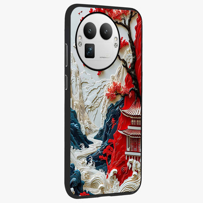 Whispers Of Sakura Waves Glass Case upright view showcasing delicate cherry blossom artwork with elegant nature theme.