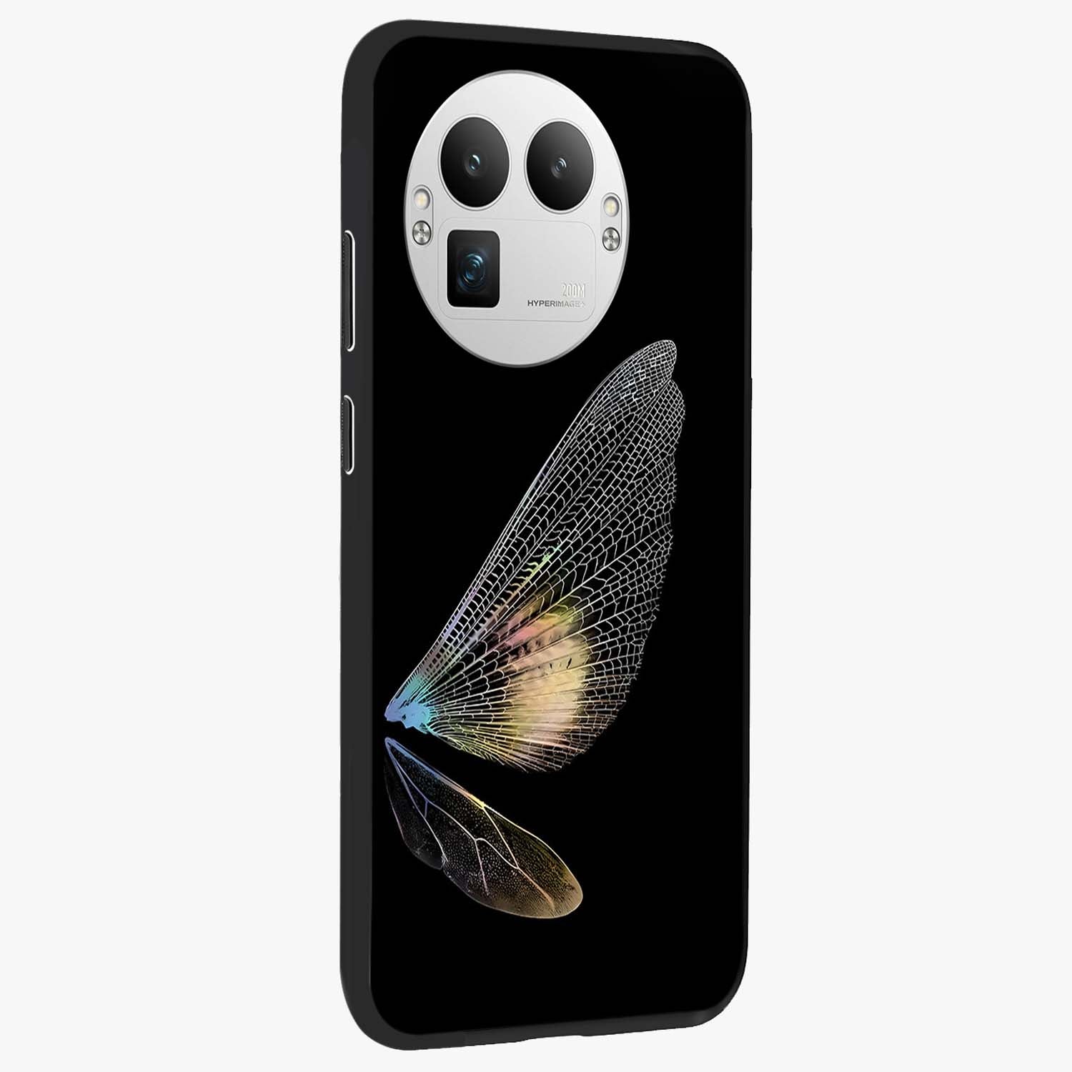 Whispers Of Wings Glass Case upright view showcasing elegant wing artwork with light airy theme.