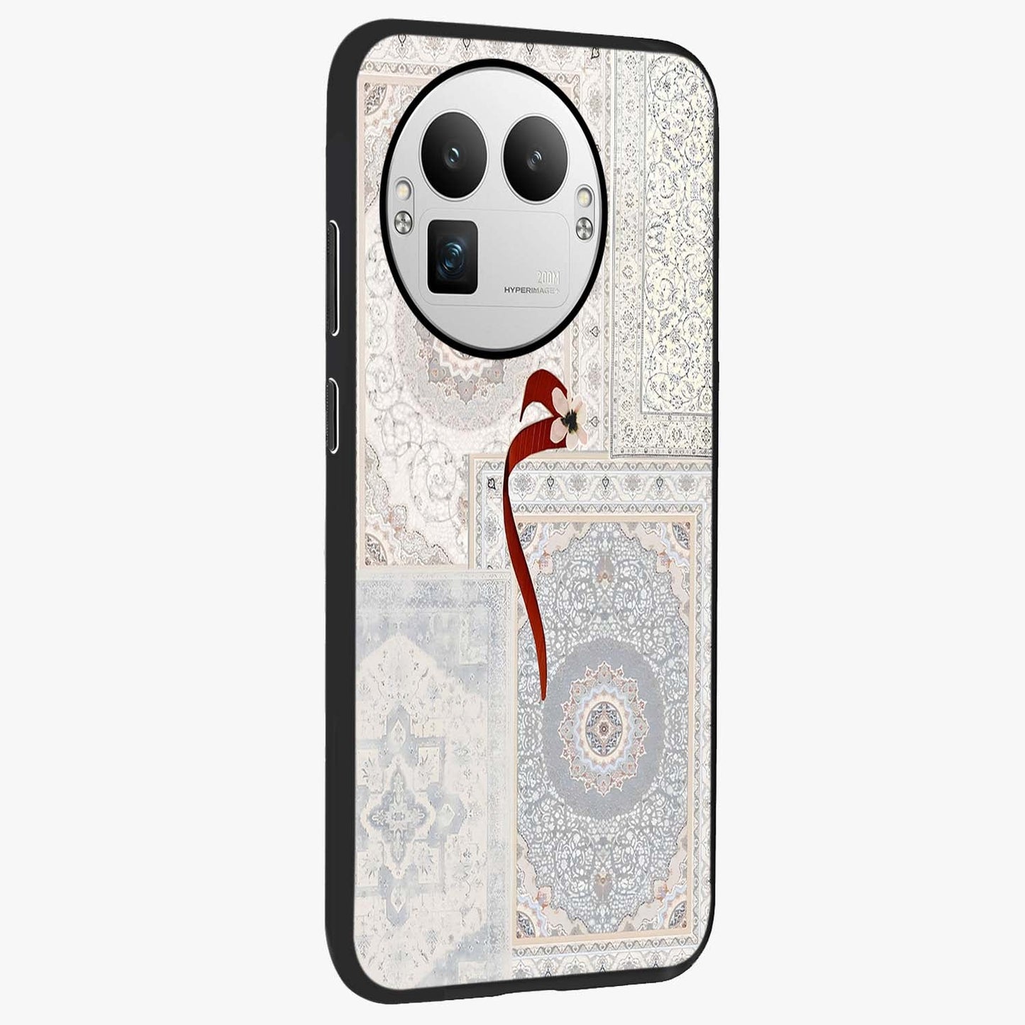 White Aesthetic Bow Glass Case upright view showcasing delicate ribbon bow artwork with cute minimalist theme.