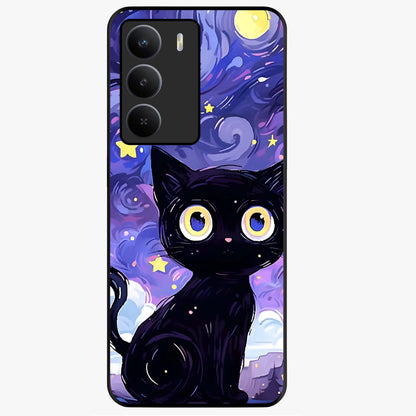 Abstract Cat Art Glass Case showing flat back view with artistic cat illustration and glossy glass finish.