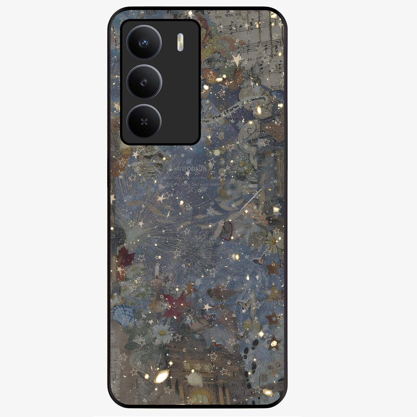 Aesthetic Astrolophia Glass Case showing flat back view with dreamy aesthetic design and glossy glass finish.