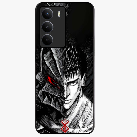 Berserker Blood Oath Glass Case showing flat back view with fierce warrior inspired artwork and glossy glass finish.
