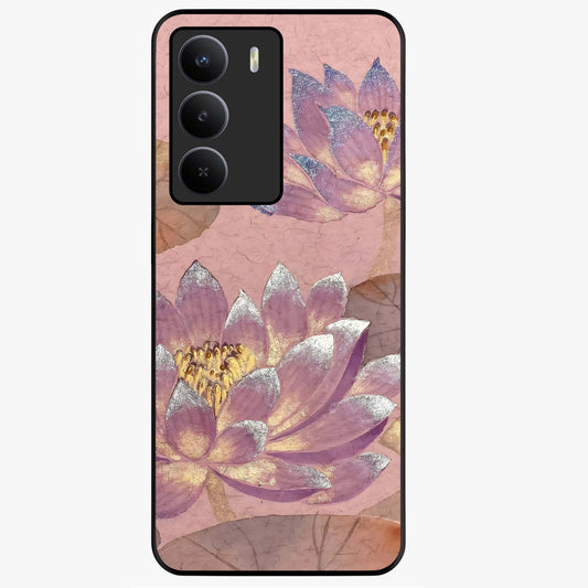 Blossom Mist Lotus Glass Case showing flat back view with serene lotus blossom artwork and glossy glass finish.