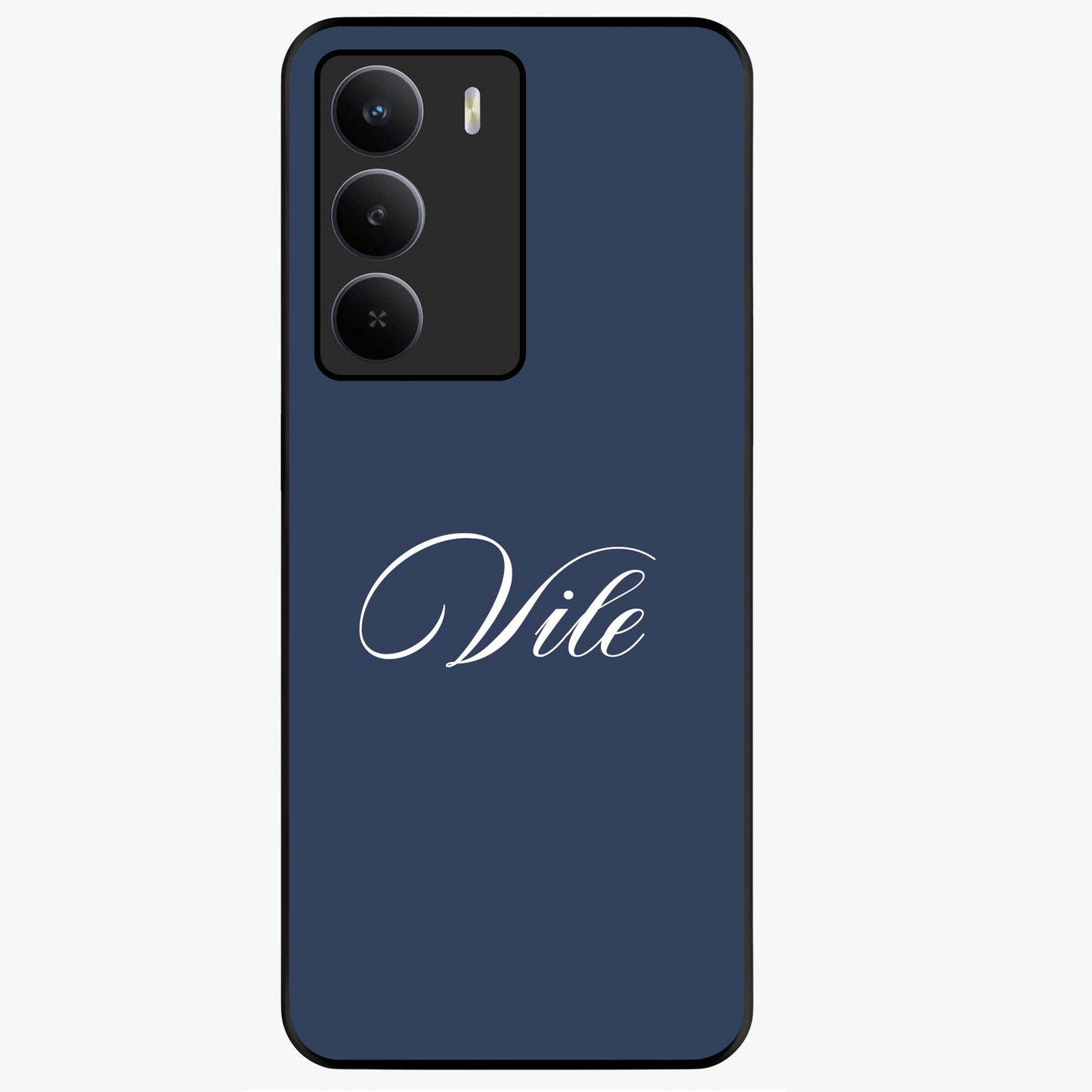 Blue Background Personalized Custom Name Glass Case showing flat back view with minimal blue background and custom name design.