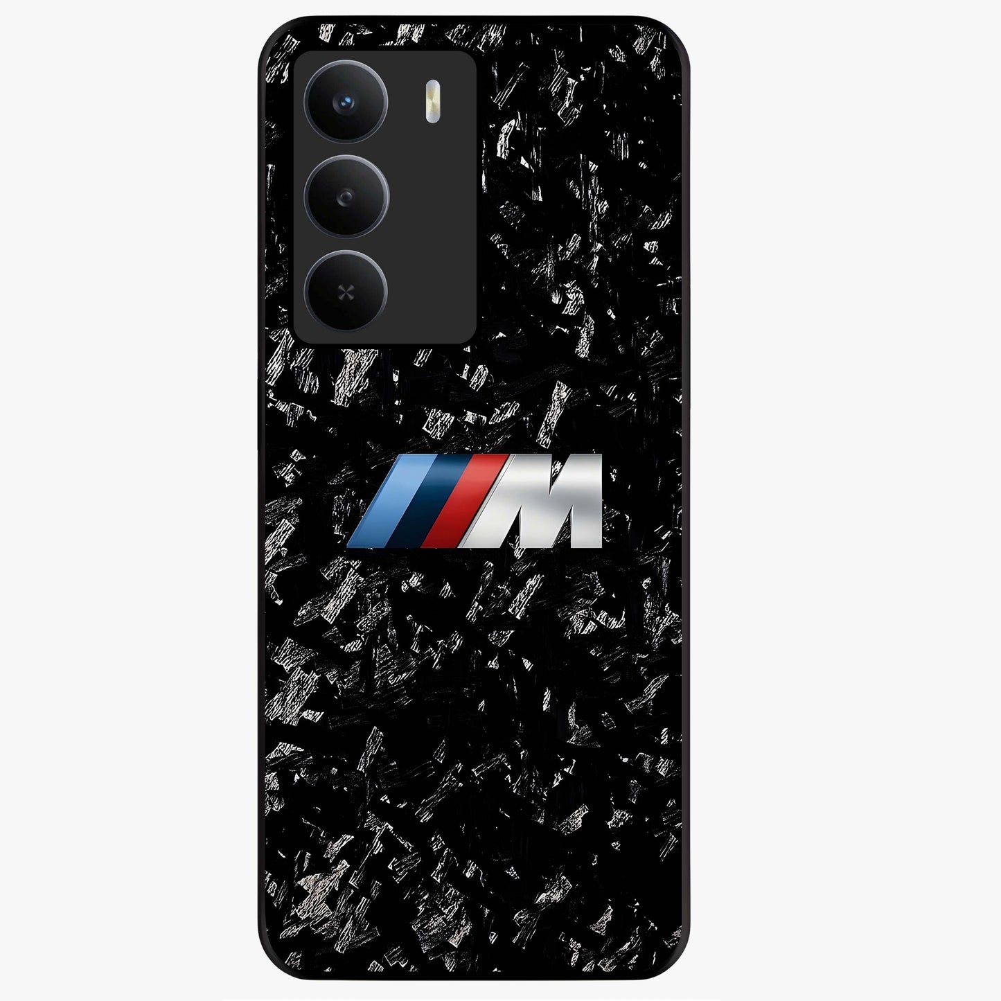 Carbon Speed Mark Glass Case showing flat back view with sporty carbon pattern artwork and glossy glass finish.