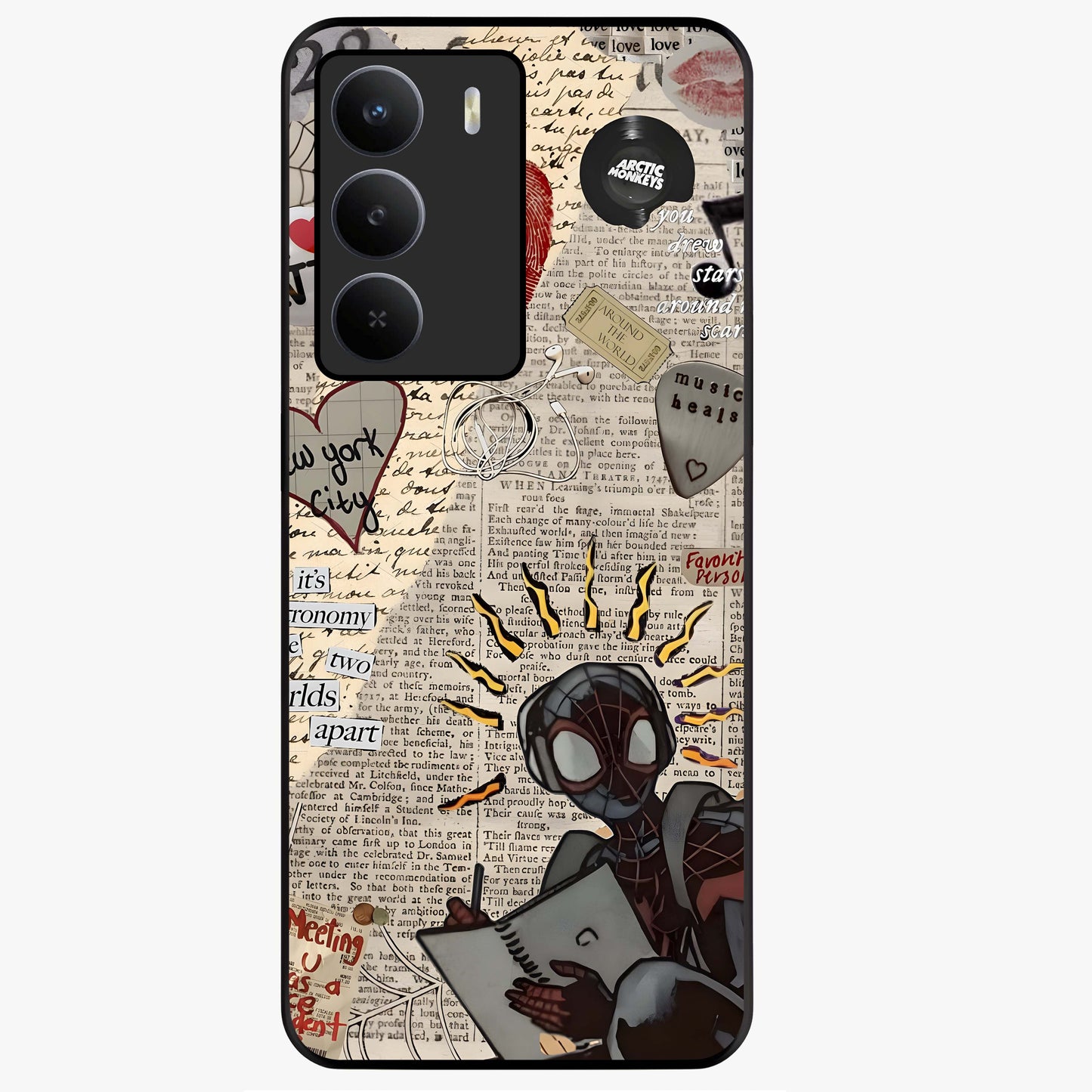 City Dream Sketch Glass Case showing flat back view with artistic city skyline sketch artwork and glossy glass finish.