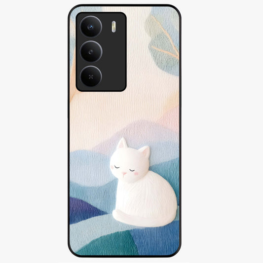 Cotton Dream Cat Glass Case showing flat back view with soft dreamy cat artwork and glossy glass finish.