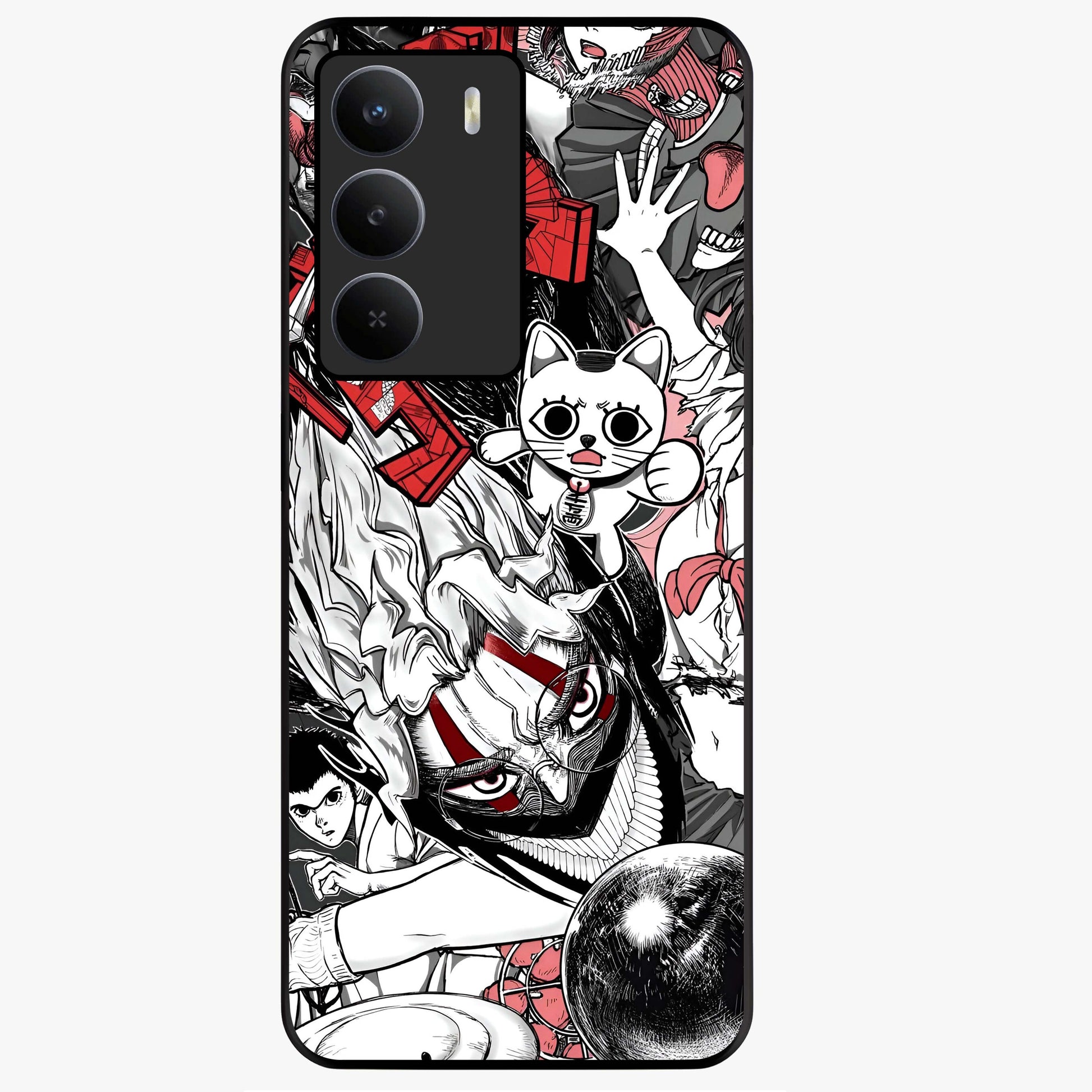 Crimson Chaos Panel Glass Case showing flat back view with bold crimson abstract artwork and glossy glass finish.