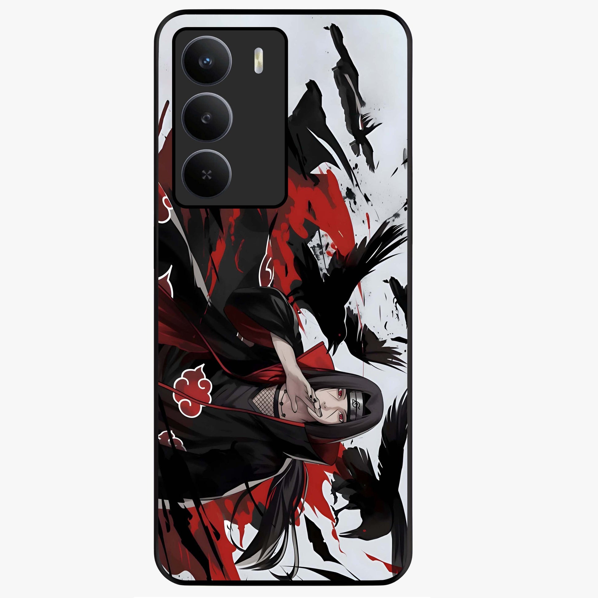 Crimson Crow Illusion Glass Case showing flat back view with artistic crow illusion artwork and glossy glass finish.