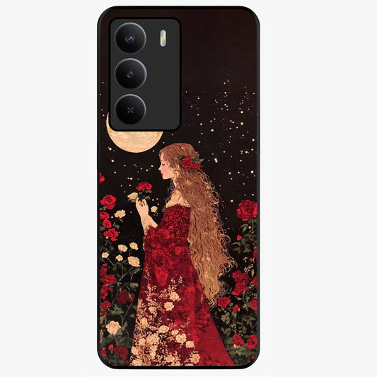 Crimson Dreams Glass Case showing flat back view with dreamy crimson artwork and glossy glass finish.