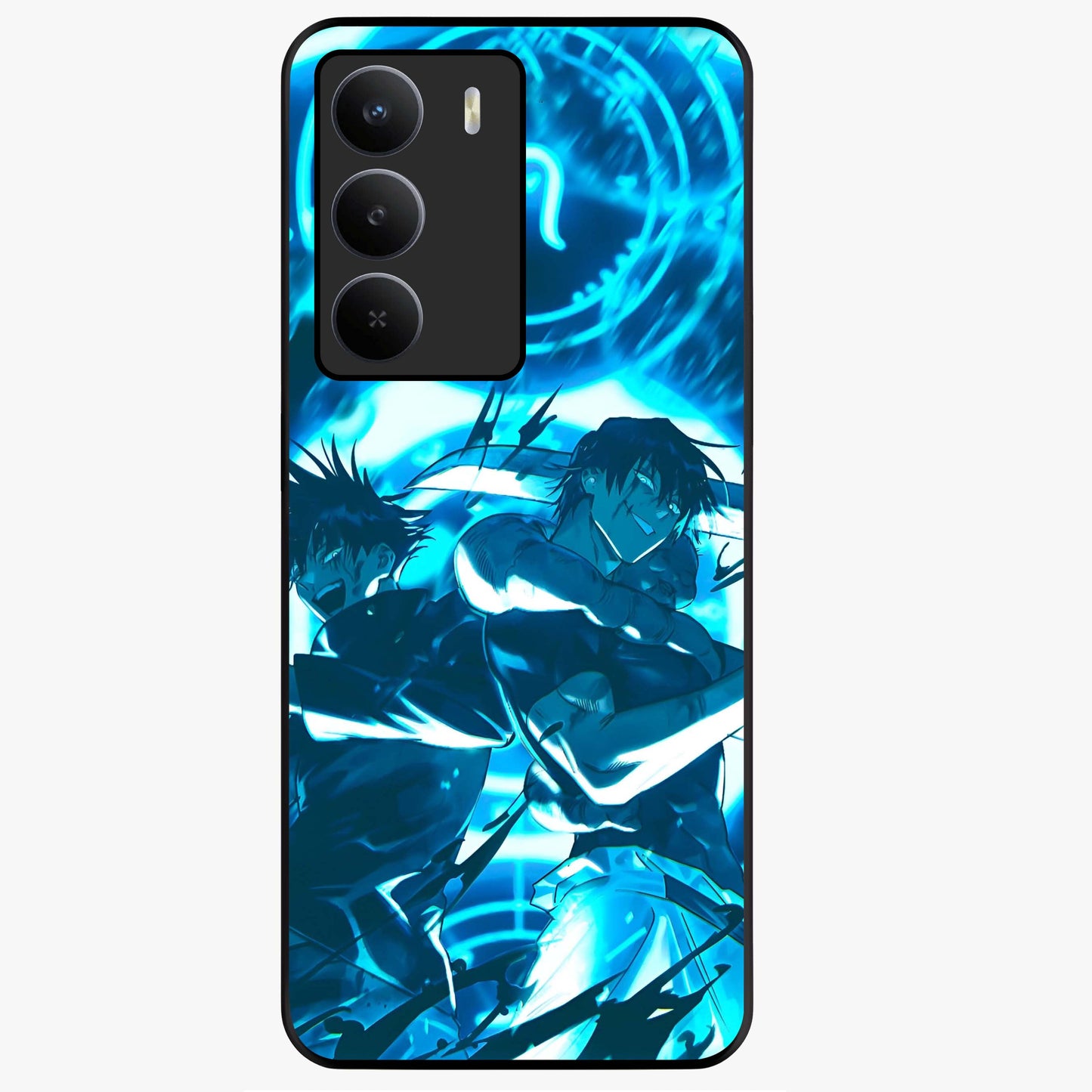 Cursed Energy Clash Glass Case showing flat back view with intense cursed energy artwork and glossy glass finish.
