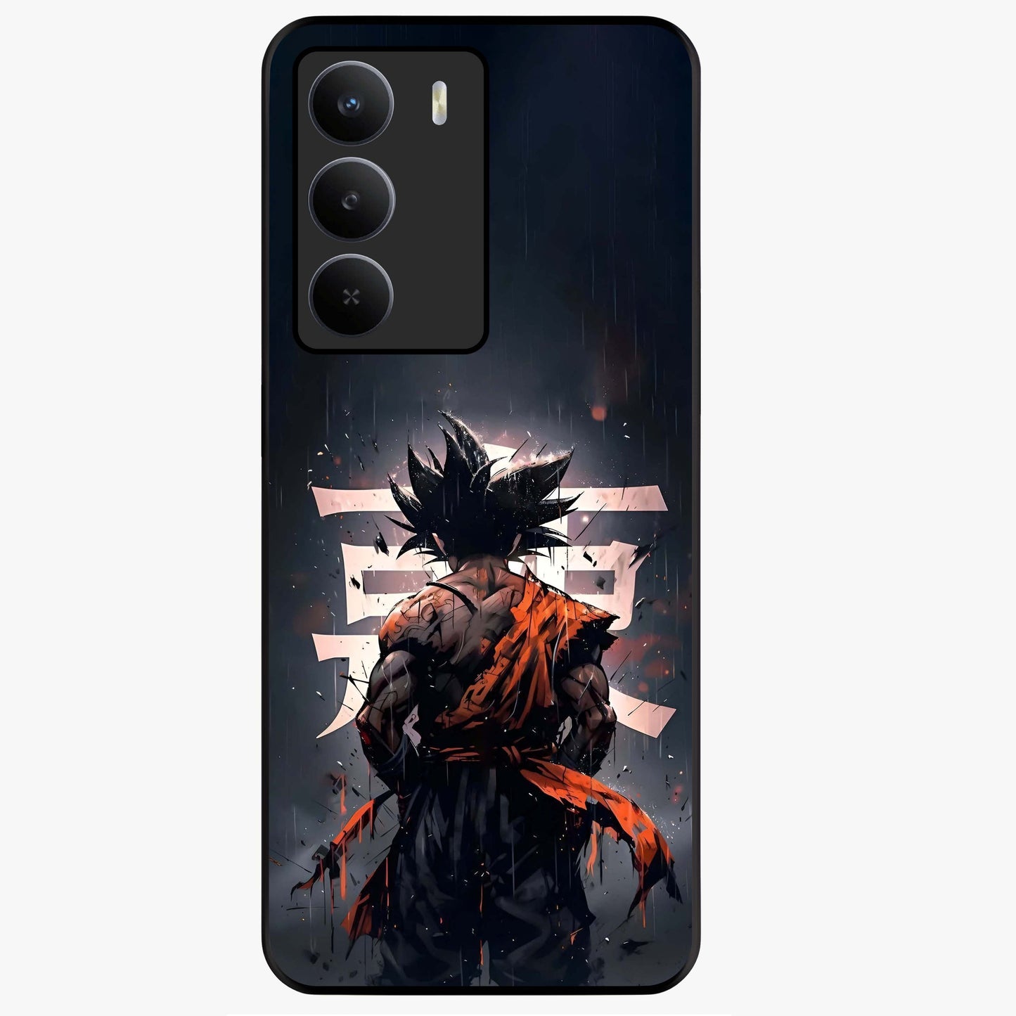 Dark Warrior In Rain Glass Case showing flat back view with warrior artwork in rainy atmosphere and glossy glass finish.