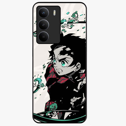 Demon Slayer Glass Case showing flat back view with bold anime inspired artwork and glossy glass finish.