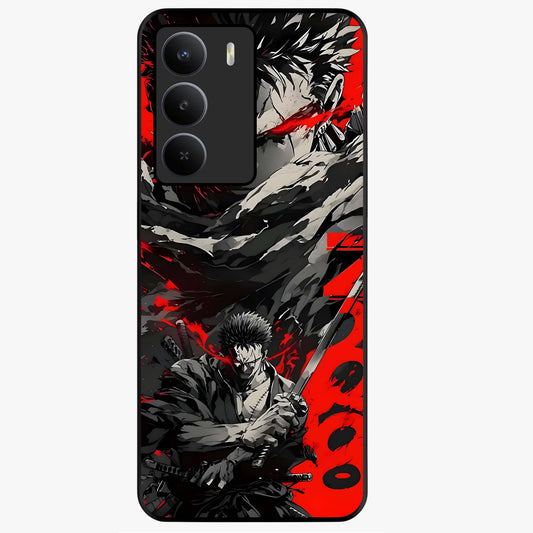 Demon Sword Resolve Glass Case showing flat back view with fierce sword warrior artwork and glossy glass finish.