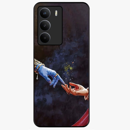 Divine Touch Eternal Glass Case showing flat back view with spiritual themed artwork and glossy glass finish.