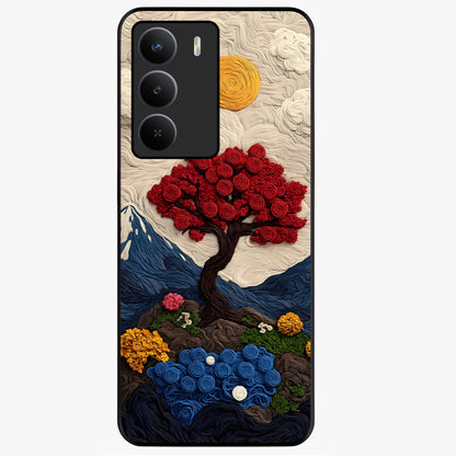 Eternal Nature Tapestry Glass Case showing flat back view with intricate nature tapestry artwork and glossy glass finish.