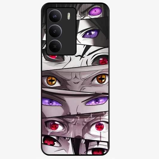 Eyes of Destiny Glass Case showing flat back view with striking eye themed artwork and glossy glass finish.