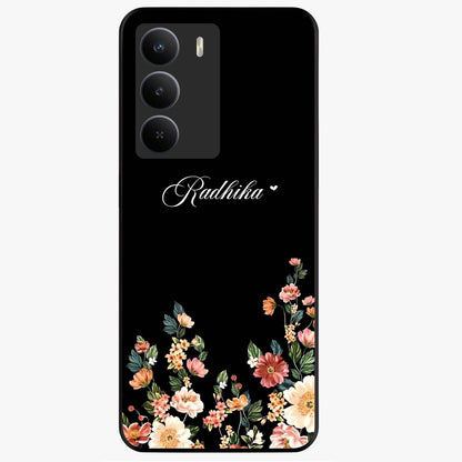 Floral Design With a Custom Personalized Name Glass Case showing flat back view with floral artwork and personalized name design.