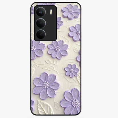 Floral Wall Art With Purple Flowers Glass Case showing flat back view with purple flower artwork and glossy glass finish.