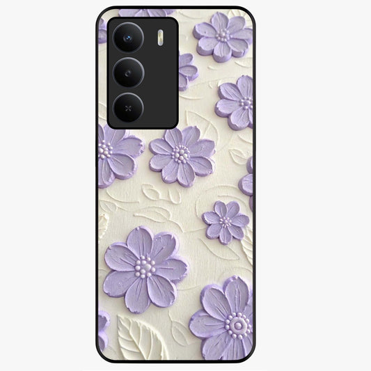 Floral Wall Art With Purple Flowers Glass Case showing flat back view with purple flower artwork and glossy glass finish.
