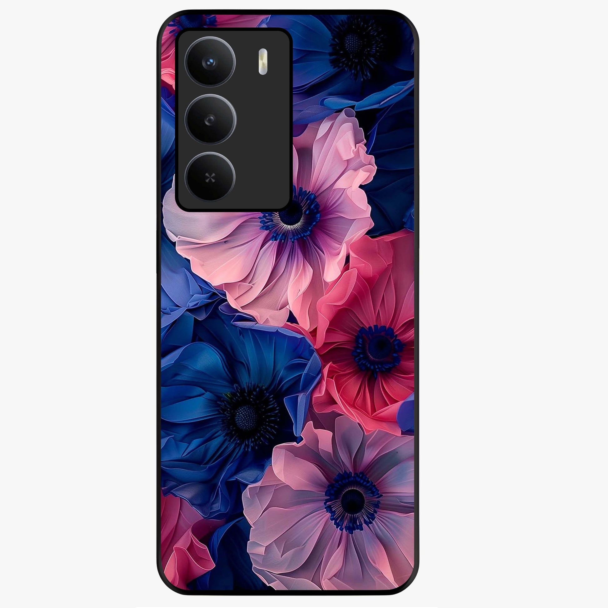 Flower Paper Art Pattern Glass Case showing flat back view with paper cut style floral artwork and glossy glass finish.