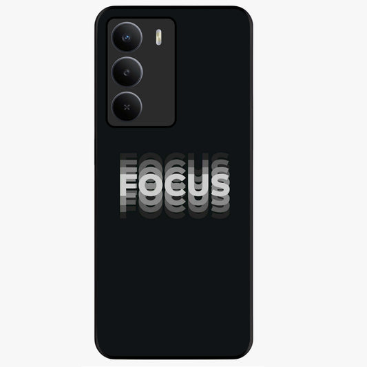 Focus Mode On Glass Case showing flat back view with bold motivational typography design and glossy glass finish.