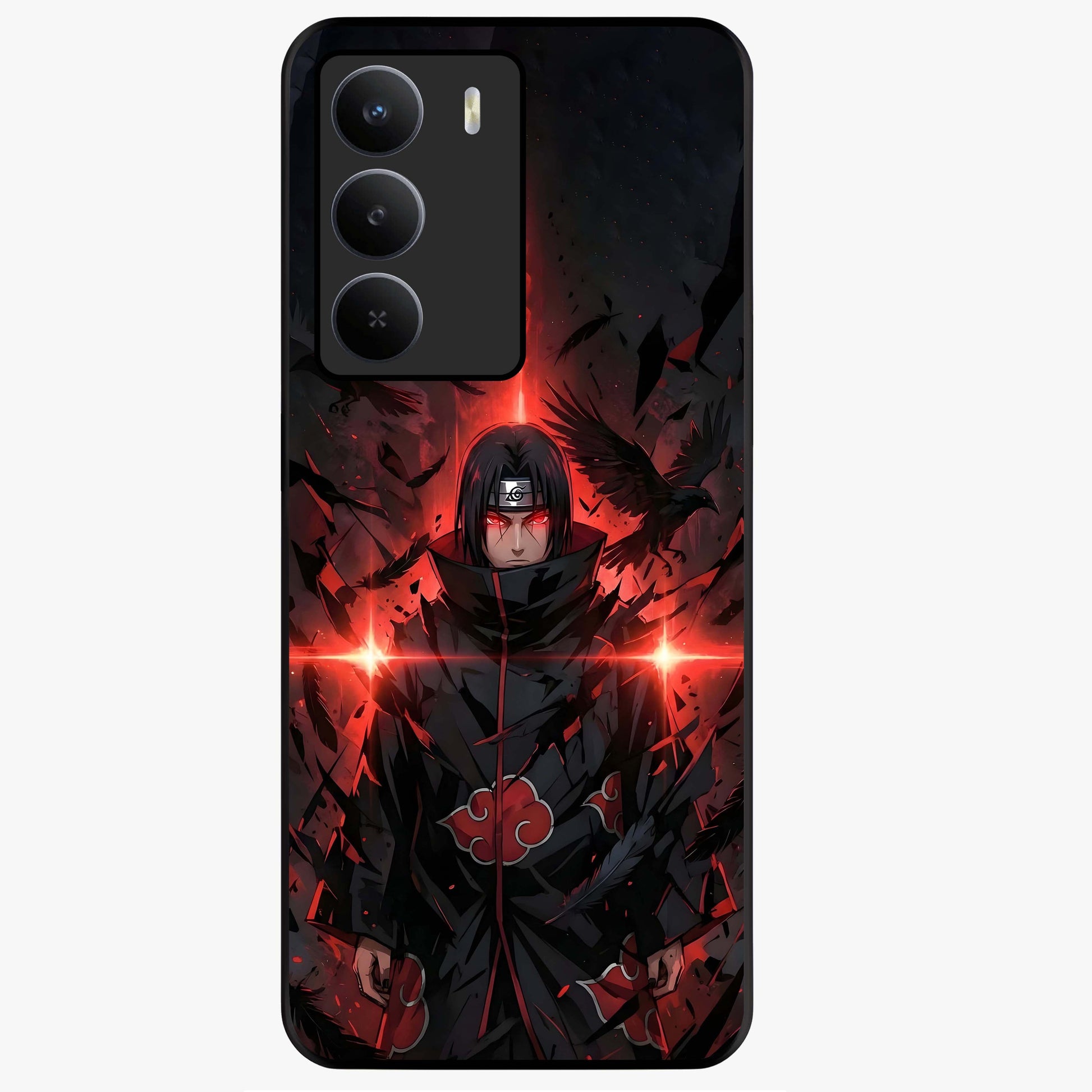 Focused Blade Discipline Glass Case showing flat back view with warrior sword themed artwork and glossy glass finish.