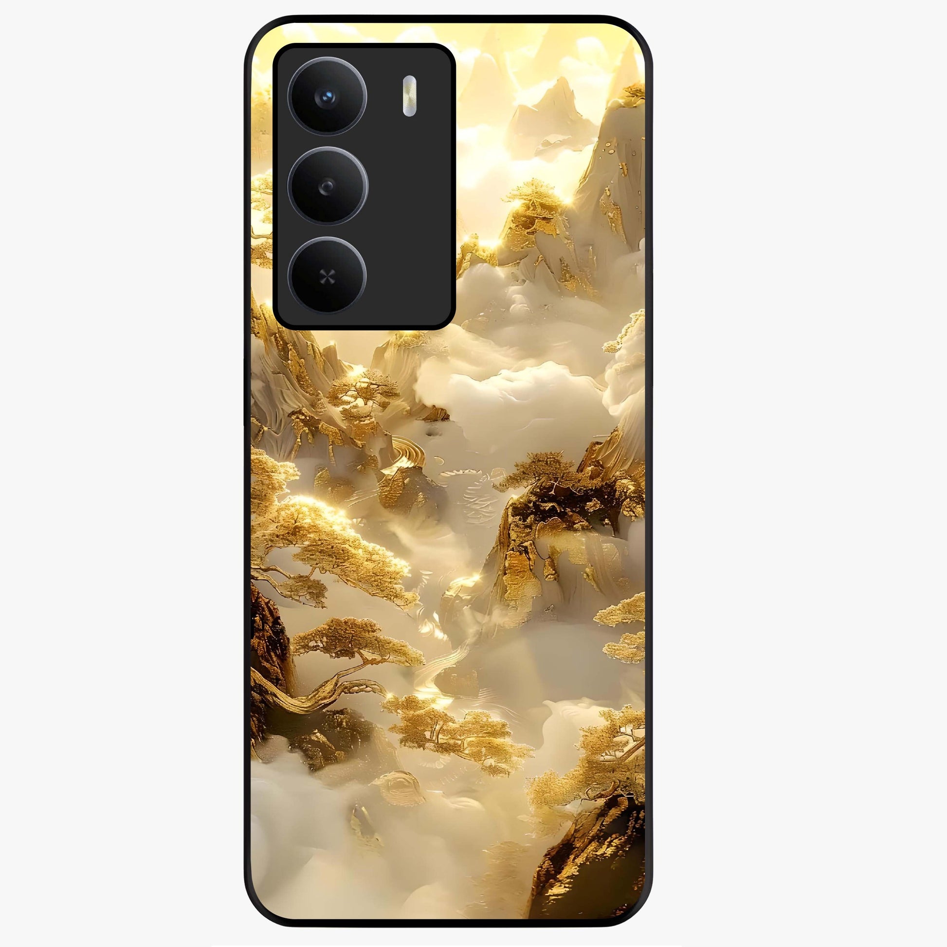 Gates Of Illumination Glass Case showing flat back view with mystical illuminated gate artwork and glossy glass finish.