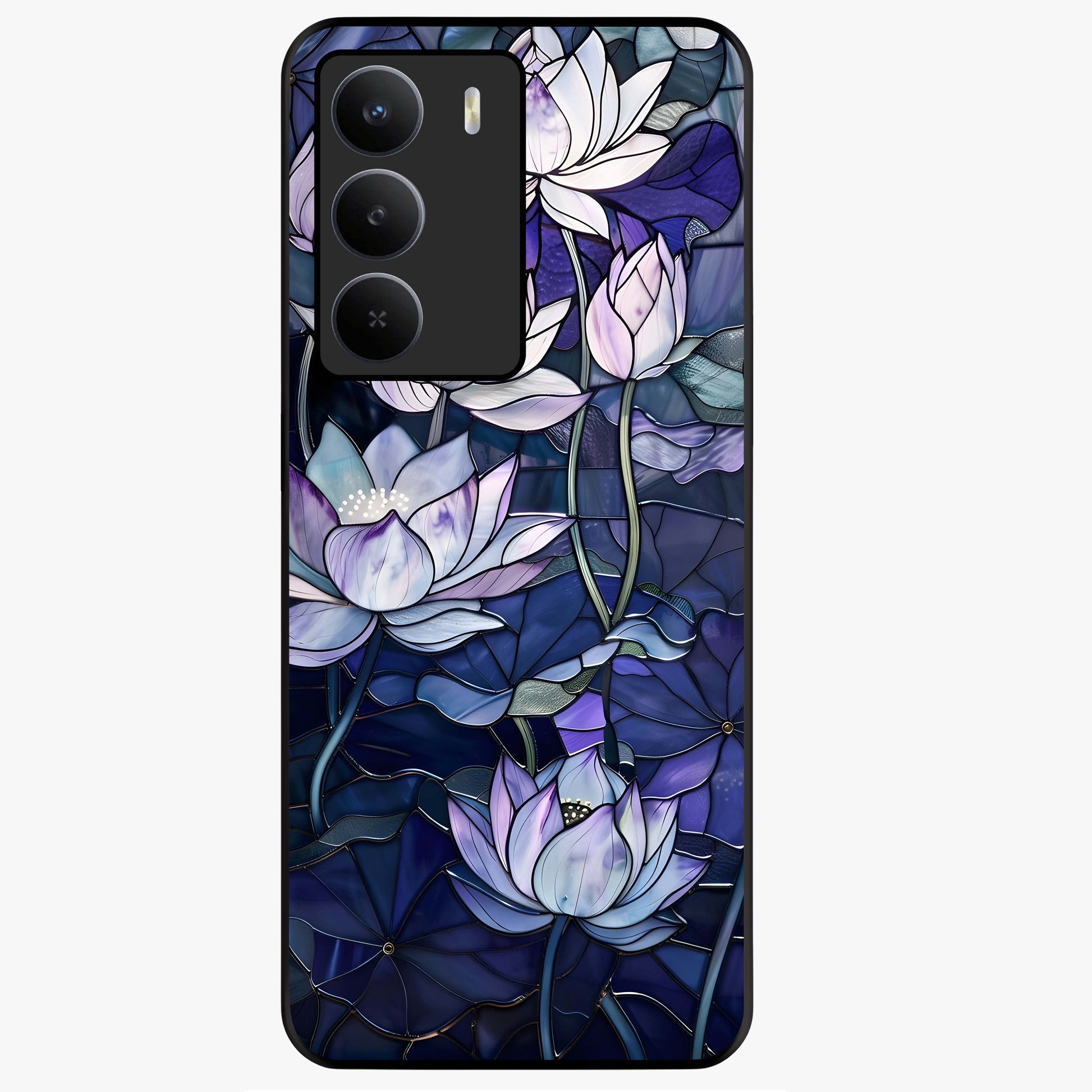 Gloss Petal Rush Glass Case showing flat back view with glossy flower petal artwork and smooth glass finish.