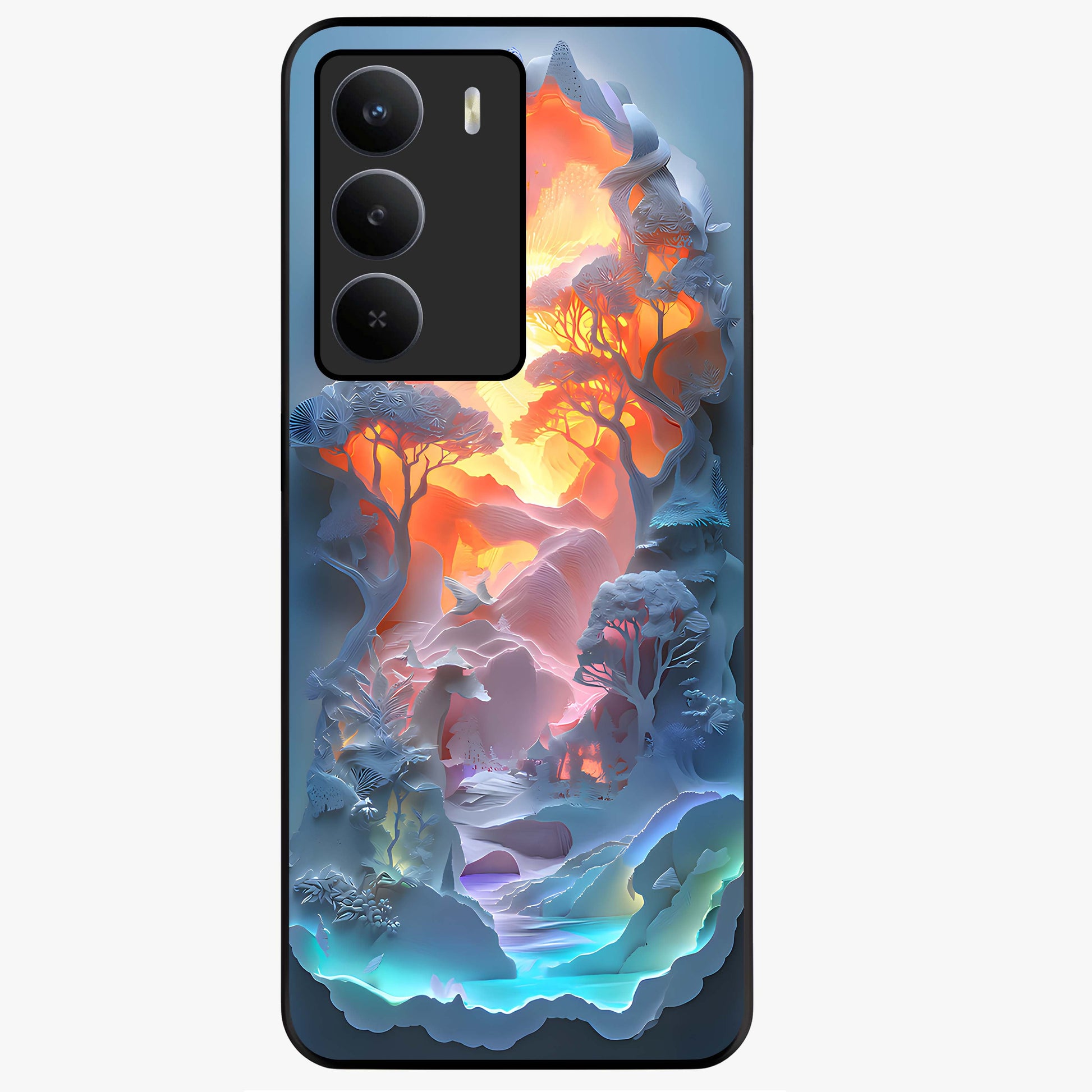 Glow Forest Portal Glass Case showing flat back view with glowing forest portal artwork and glossy glass finish.