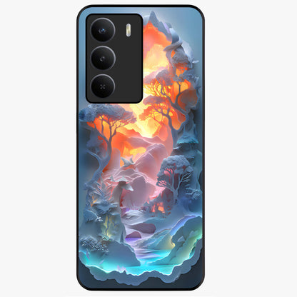 Glow Forest Portal Glass Case showing flat back view with glowing forest portal artwork and glossy glass finish.