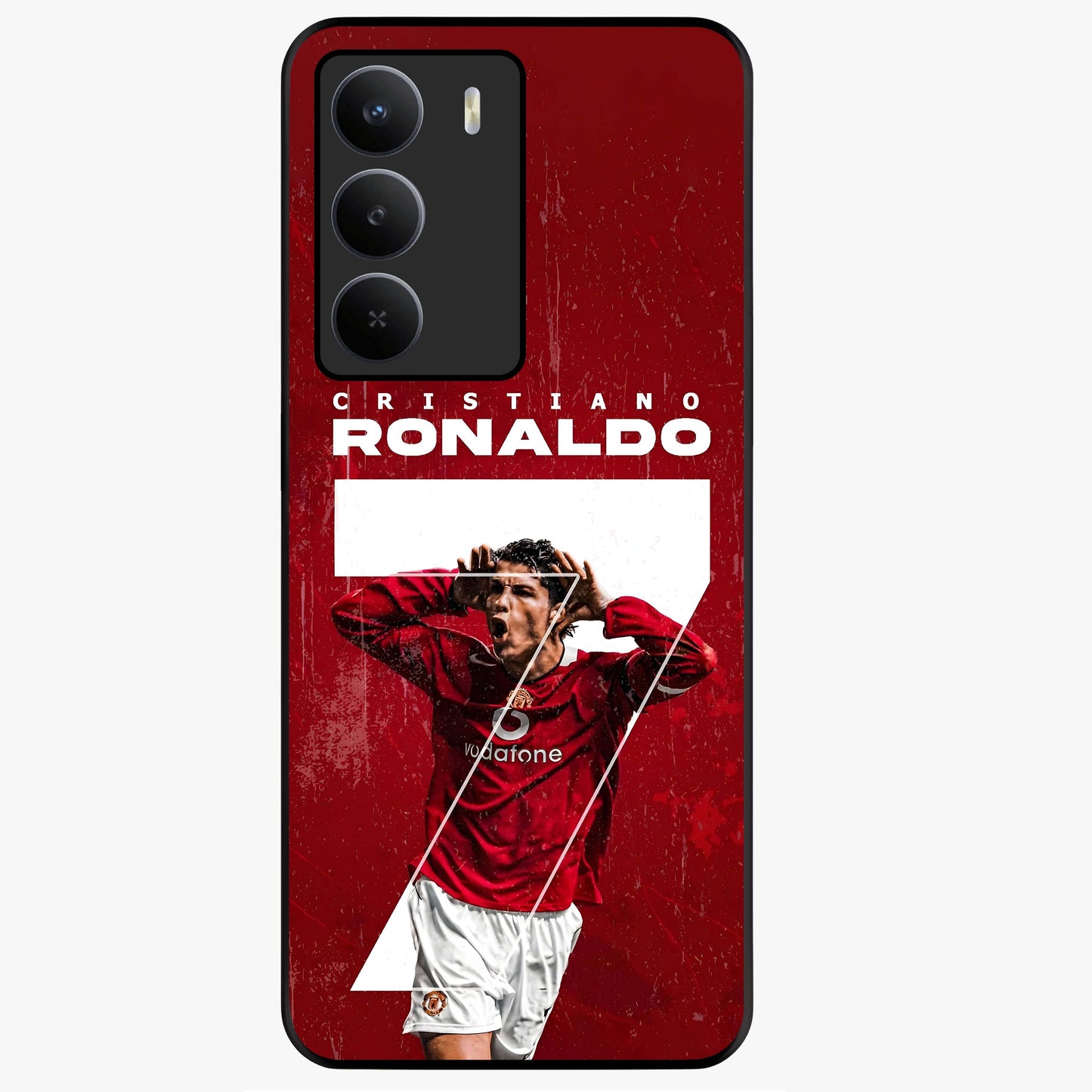 Goal Celebration Legacy Glass Case showing flat back view with football celebration inspired artwork and glossy glass finish.