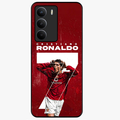 Goal Celebration Legacy Glass Case showing flat back view with football celebration inspired artwork and glossy glass finish.